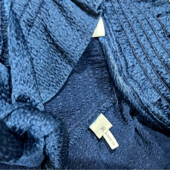 Sandro Paris V-Neck Blue Textured Mini Shift Dress Neck Tie Long Sleeve Sz 36 - Picture 12 of 16